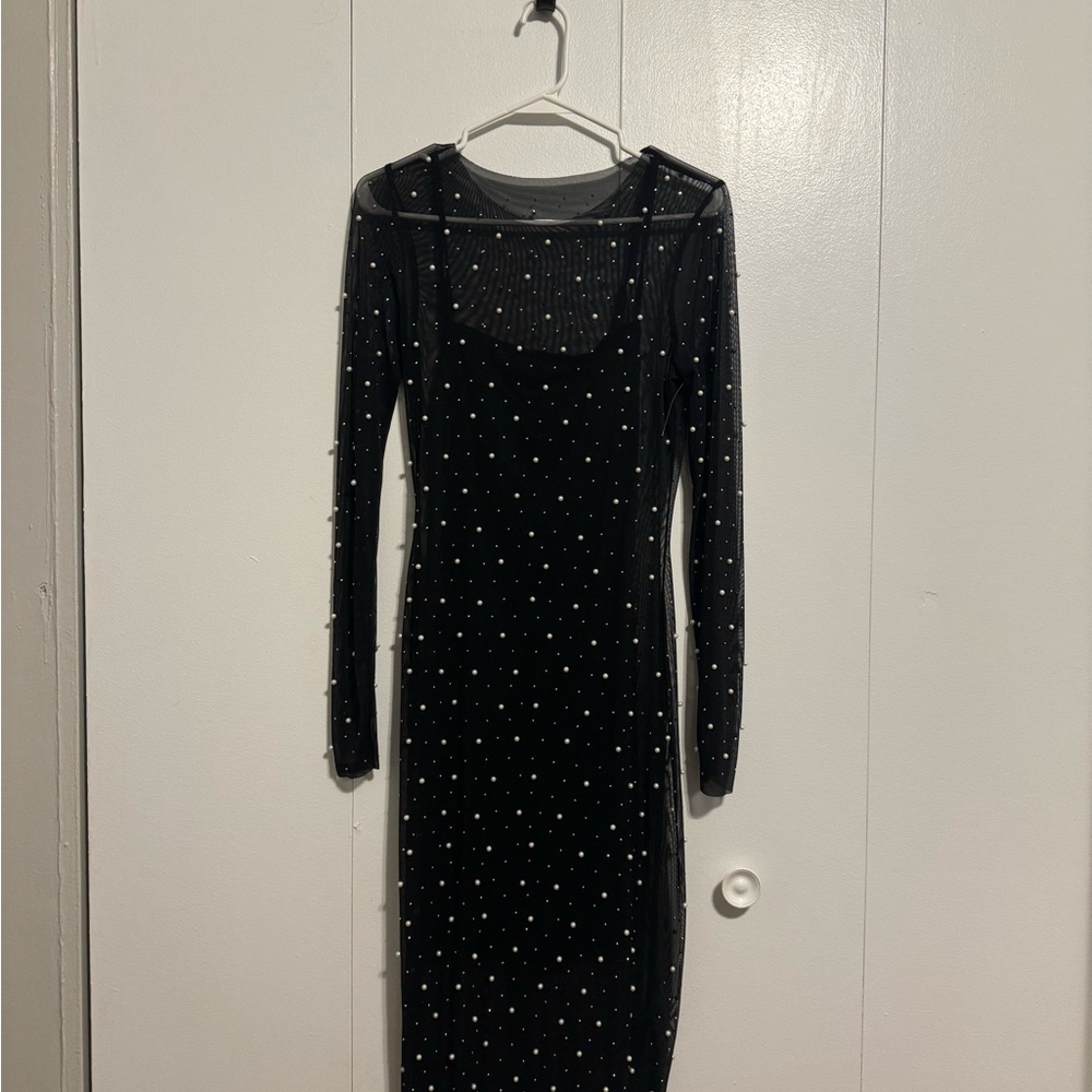 Sincerely Jules Black Bodycon Dress with Square Neck and Long Sleeves